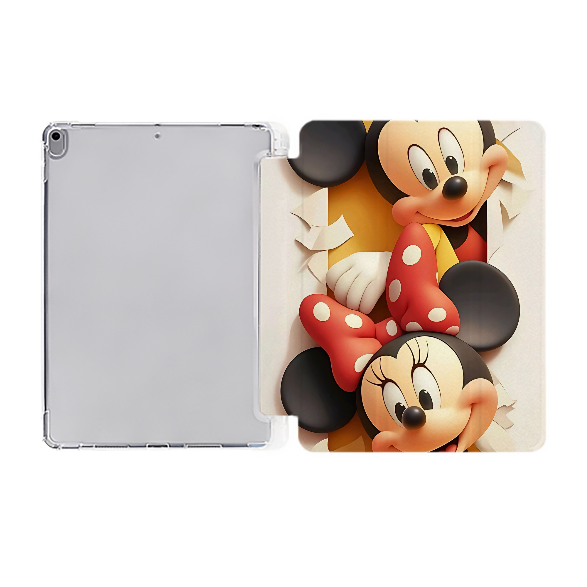 ミッキーマウス Mickey Mouse IPad ケース ペン収納付き 三つ折りスタンド PUレザー×シリコン 対応機種9.5/10.5/10.9インチ